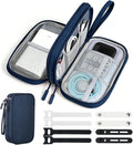 Double Layer Electronics Organizer Bag, Navy Blue | Water-resistant Oxford pouch with padded lining & 8 compartments. Compact 8.27x4.92in size. Includes 8 cable ties. by Woyinger