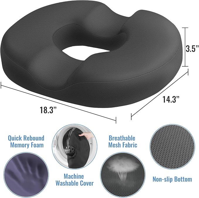 CloudBliss Donut Pillow Stadium Seat Cushion for Tailbone Pain Relief and Hemorrhoids, Memory Foam Seat Chair Cushion, Portable Seat Cushions for Bleachers, Car, Home & Office - Image 2
