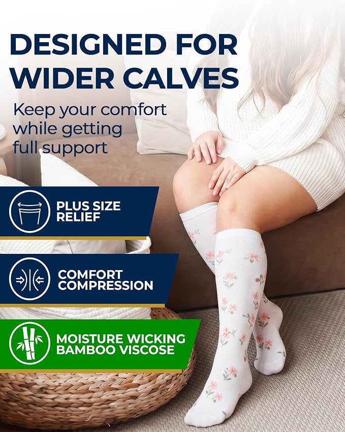 Pembrook 3 Pairs Plus Size Compression Socks Wide Calf - Bamboo Viscose Compression Socks for Women Wide Calf - Image 2