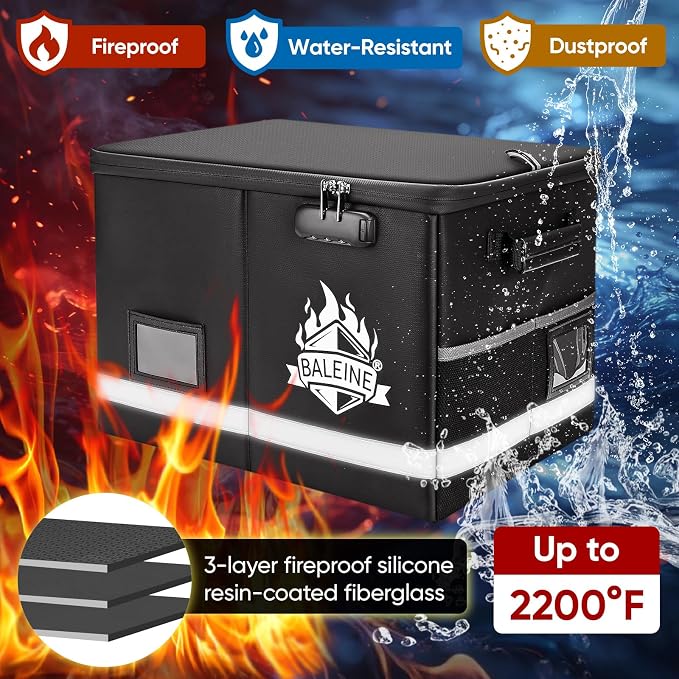 BALEINE Fireproof Document Box with Lock, Portable Fireproof Document Bag Waterproof Fire Proof File Boxes for Documents, File Organizer Box for Important Paperwork (Sliver, 16''x12.5''x11.5'') - Image 5