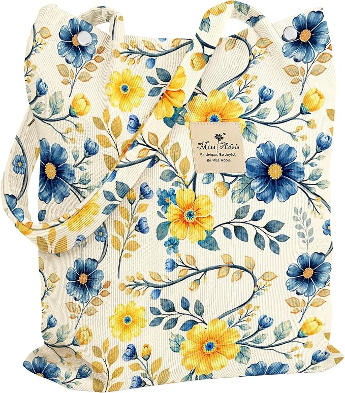 Miss Adola Designer Corduroy Tote Bag for Women | 3 Magnetic Buckles, Aesthetic Pattern, Reusable, Soft, Roomy Carry for Work, Travel, Grocery Runs by MissAdola