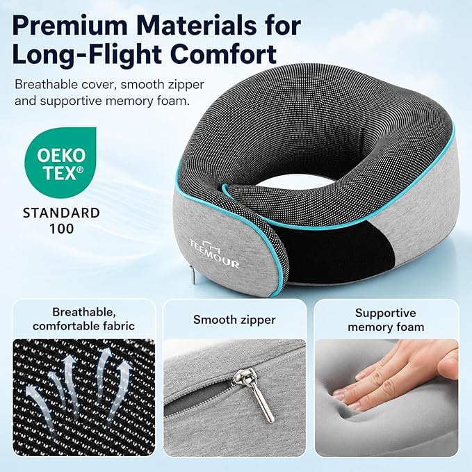 Travel Pillow-Neck Pillows for Airplanes, Memory Foam Travel Neck Pillow for Long Flights|Airport Travel Essentials 360° Support Gifts for Travellers With Eye Mask & Earplugs, Portable Carry Bag - Image 4