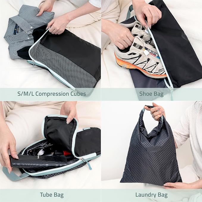 Set of 8 compression packing cubes for travel accessories- Expandable bags for clothing, toiletry, backpacks, organizing essentials (Black & Grey) - Image 4