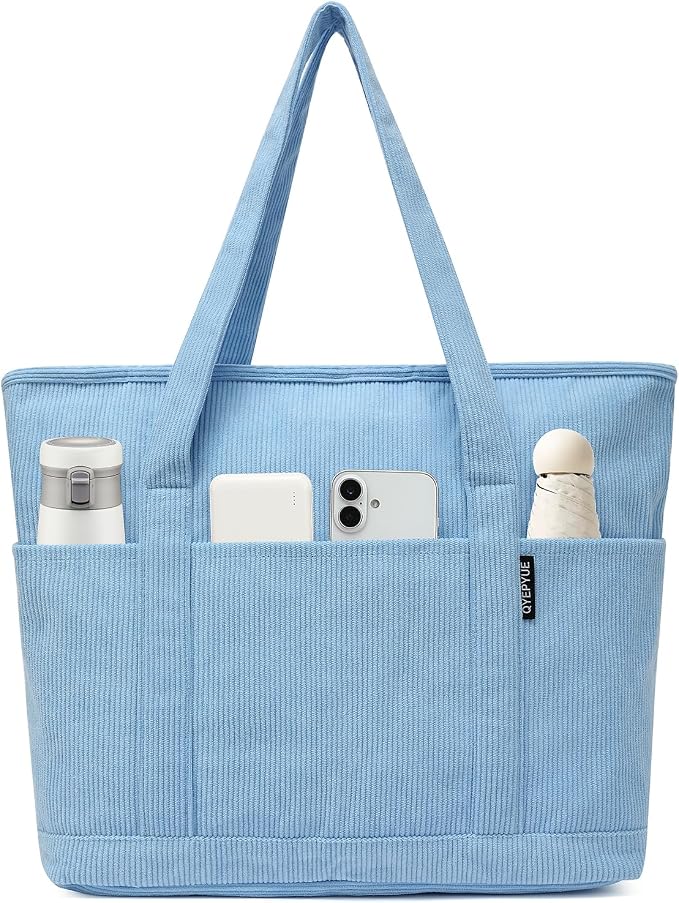 Large Canvas Tote Bag for Women, Beach Bag with Zipper, Utility Tote Bag with 3 Front Pockets, Weekender Pool Bag by CanvasToteBag
