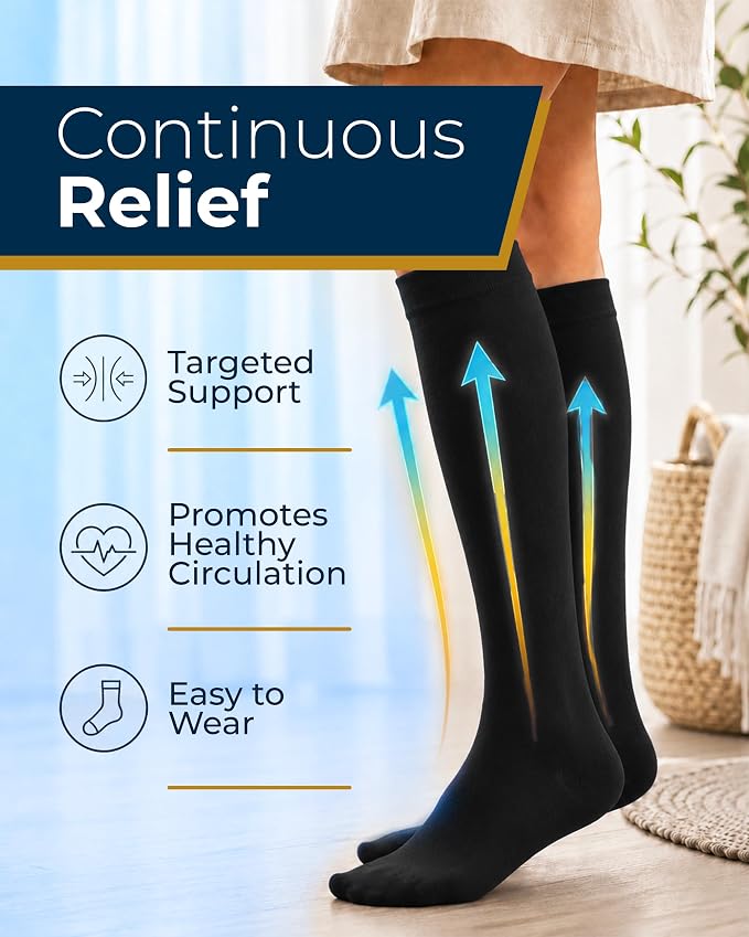 Pembrook® Bamboo Viscose Light Compression Socks - 3 Pairs | 8-15 mmhg Compression Socks | Knee High Comfort Support Socks - Image 2
