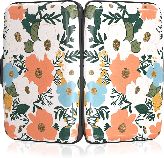 Rimilak Aluminuml Credit Card Holder,Orange Flower | Mini Credit Card Wallet RFID Blocking Slim Metal Hard Case for Women Men - Image 5