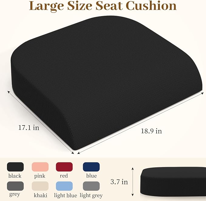 TranquilRelax 2XL Memory Foam Seat Cushion for Office Chair, Black | Medium-firm Support for Long Sitting, Washable Mesh Cover, Non-slip Base, Perfect for Car Seats & Short Drivers - Image 2