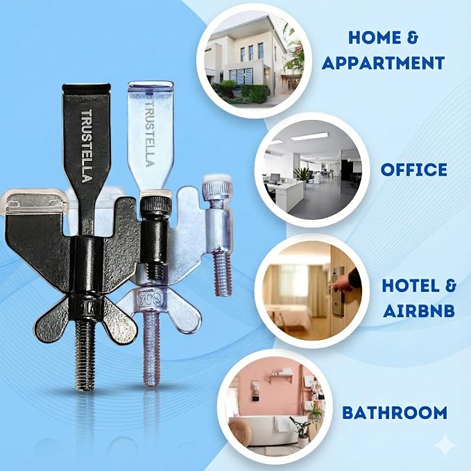 Original Trustella Heavy-Duty Portable Door Lock with Stainless Steel Build. Perfect for Home, Travel, Hotels, and Apartments for Inward-Opening Doors with a 2 mm Gap. (Silver/Black) - Image 2