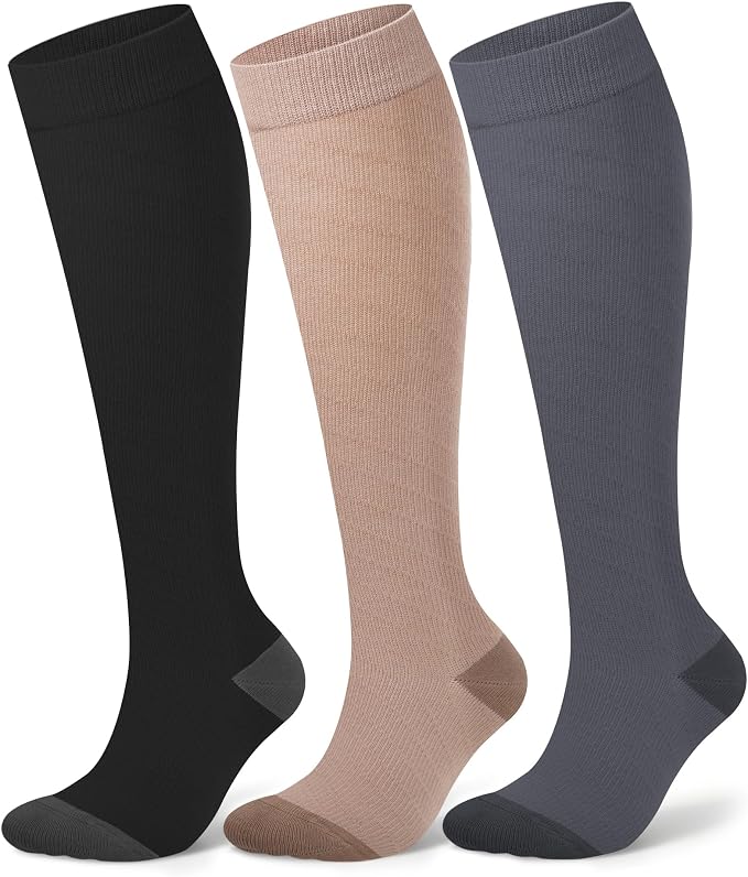 Compression Socks for Women 15-20 mmHg, Viscose from Bamboo, 3-Pair Knee High for Flying, Work & All-Day Comfort by SAIWEYNEE