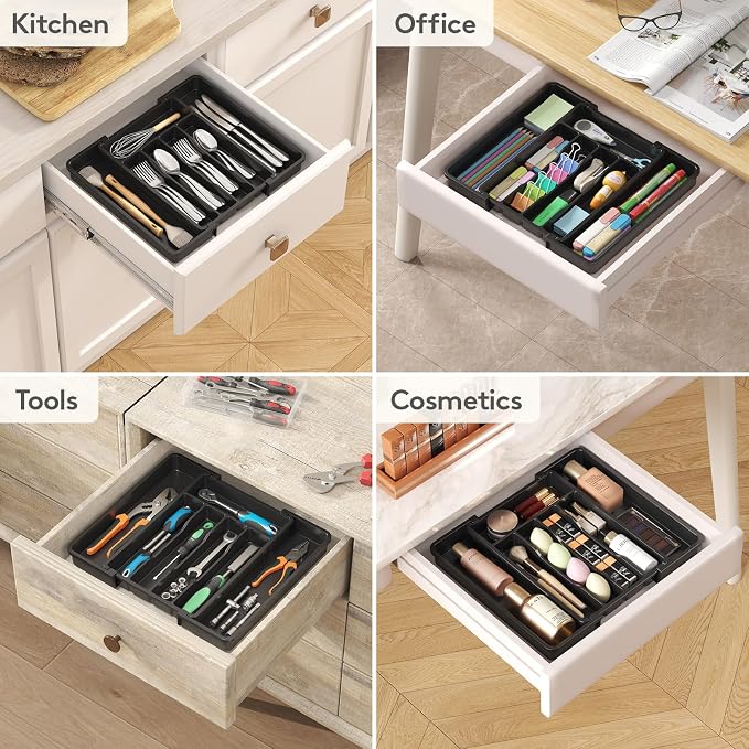 Lifewit Expandable Silverware Drawer Organizer, Kitchen Utensil Tray | BPA-free Plastic Flatware Cutlery Holder, Space-Saving Storage for Spoons Forks Knives, 8-13.8 x 11.2 x 1.4“, Black - Image 9