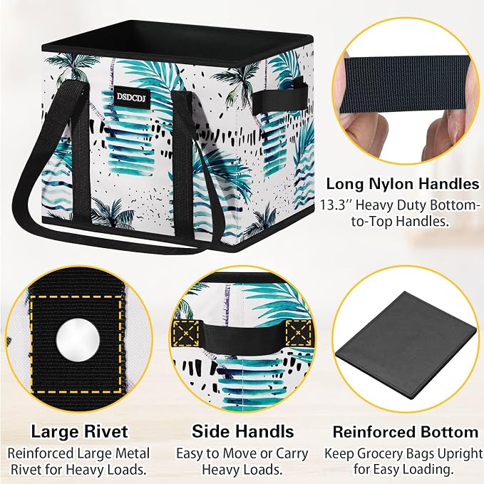 Reusable Grocery Bags 3-Pack, Shopping Tote Bags with Hard Bottom | Heavy Duty, Holds 65lbs, 25L Capacity, Stands Upright, Tear-Resistant Handles with Metal Rivets, Foldable for Storage - Image 6