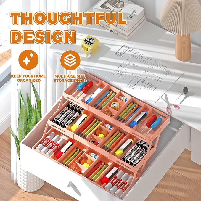 3 Tier Drawer Organizer Versatile Expandable Junk Drawer Organizer Pink | Multi-level Desk Organizer for Makeup, Jewelry, Cosmetics, Kitchen Storage, Smart Office Supply Drawer Storage for Gifts - Image 6