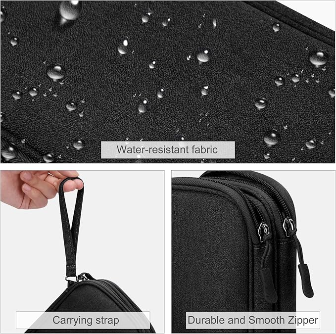FYY Electronic Organizer, Travel Tech Pouch Bag, Medium, Black | Wrist Strap, Waterproof, Double Layers Portable Electronics Travel Carrying Case for Cord, Charger, Daily Business Trips Use - Image 4