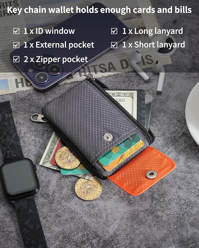 Artpaxy Minimalist Wallet For Mens Womens, Keychain RFID Blocking Zipper Small Wallet with ID Window 2 Lanyards,Water Resistant Travel Cash Card Coin Case Boys Girls - Image 5