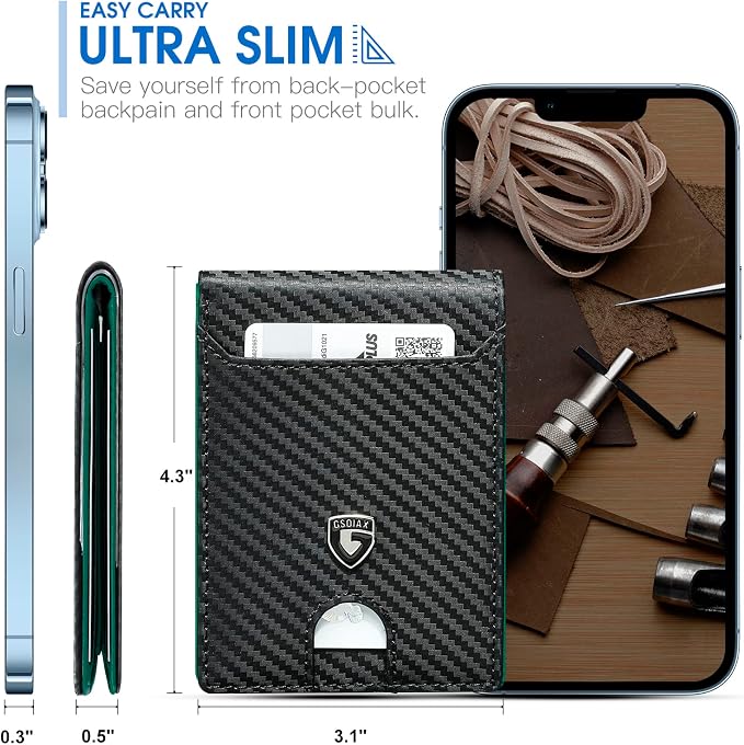 GSOIAX Slim Wallet for Men RFID Blocking Bifold Wallet Carbon Fiber Front Pocket Wallet with 11 Card Holder Minimalist Mens Wallet Comes with Gift Box(Carbon Gold 1) - Image 2
