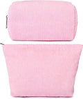 SOIDRAM 2 Pieces Makeup Bag Large Corduroy Cosmetic Bag Capacity Canvas Mix Travel Toiletry Bag Organizer Cute Makeup Brushes Aesthetic Accessories Storage Bag for Women,Corduroy Mix Hot Pink by SOIDRAM