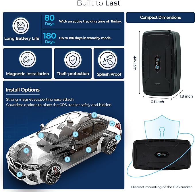 SALIND 4G GPS Tracker for Vehicles, Heavy-Duty Tracking Device for Cars | Up to 180 Days Battery - Real-Time Tracking - Anti-Theft GPS Device with Strong Magnet - Geofence - Subscription Required - Image 3