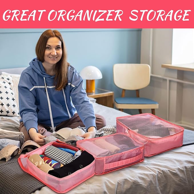 Silkfly 12 Pcs Packing Cubes for Suitcase Travel Luggage Bags Bulk Mesh Organizer Set for Hiking Camping Backpacking Clothes Accessories(Watermelon Red) - Image 5
