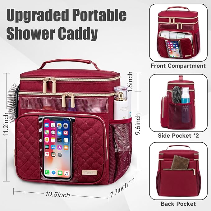Tealari Large Toiletry Bag for Women Men,Bathroom Bag,Water Resistant Shower Bag,Makeup Bag,Portable Shower Caddy for College Dorm,Hanging Travel Toiletry Bag with Transparent Waterproof Phone Pocket - Image 4