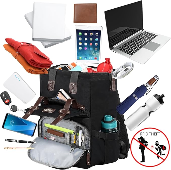 FALANKO Laptop Backpack For Women, Work Doctor Teacher Nurse Wide Open College 15.6 Inch Laptops Backpack Purse with RFID, Travel Water Resistant RFID Computer Bag for Men Women Black - Image 2