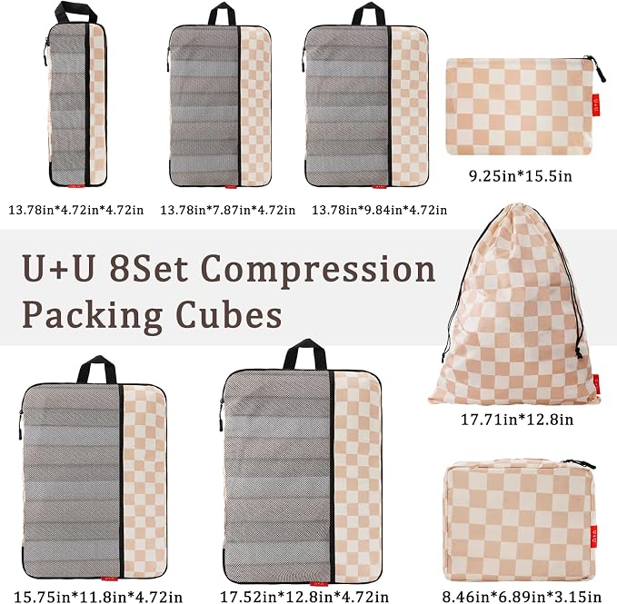 U+U 8 Set Compression Packing Cubes - Ultralight Travel Organizers - Image 3