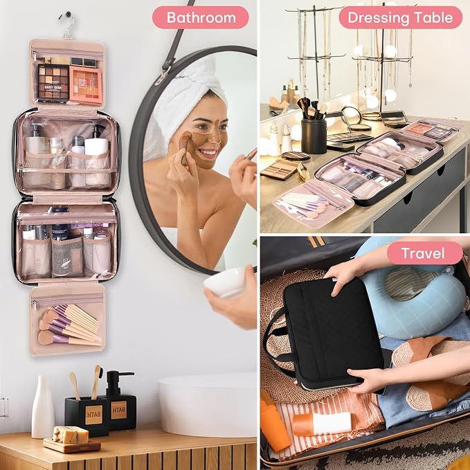HXLGMD Travel Size Toiletry Bag for Women, Portable Cosmetic Bag with Hanging Hook, Travel Essentials Water-resistant Makeup Organizer for Accessories, Shampoo, Full-size Container, Toiletries - Image 8