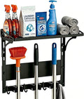 MUTUACTOR Heavy Duty Magnetic Broom Holder,Anti-slip Magnetic Tool Rack with Top Utility Shelf, Easy Assembly Broom Mop Organizer for Refrigerator Metal Cabinet Laundry Room Kitchen,3-Clamps 4-Hooks by MUTUACTOR