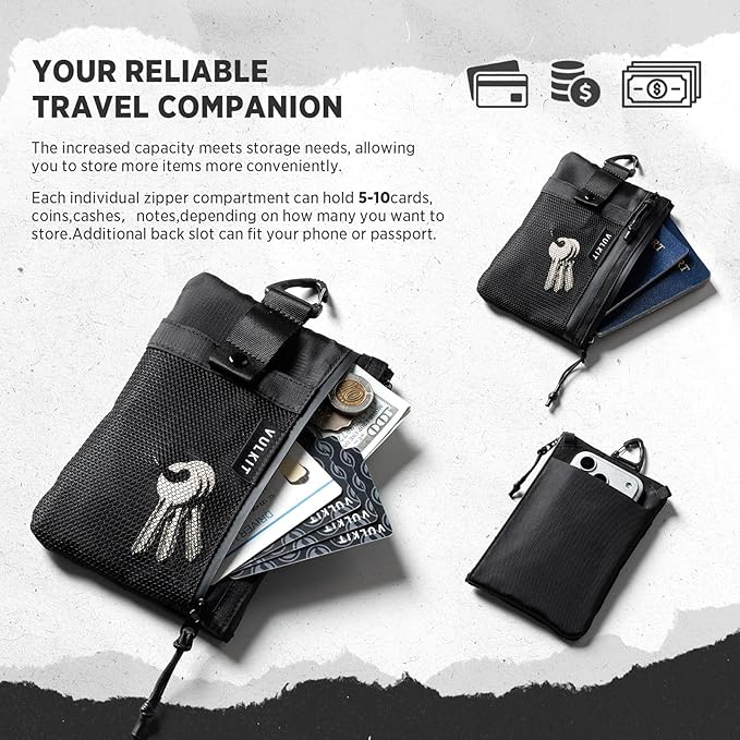 VULKIT RFID Blocking Travel Wallet for Men Women, Water Resistant Passport & Phone Holder with Detachable Lanyard and Key Ring, Lightweight Zipper Travel Wallet - Image 4