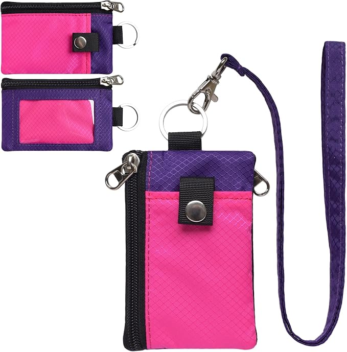 CHENSPRX Minimalist RFID Blocking Small Wallet with ID Window,WaterResistant Zip Id Case Wallet with Lanyard Keychain for Cards,Cash,Travel,Women,Men by CHENSPRX