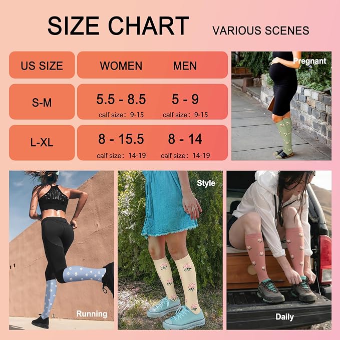 4 Pairs Compression Socks for Women Circulation-Best Support for Nurses,Running,Athletic,Travel - Image 6