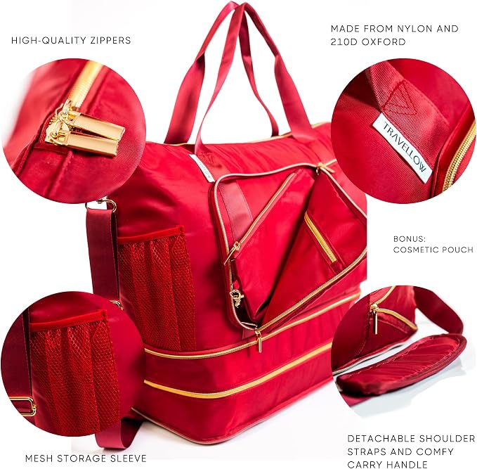 Large Travel Bag - Foldable & Expandable Carry-On Bag with Shoe Compartment, Water Bottle Pocket, Luggage Sleeve, Cosmetic Case - Image 6