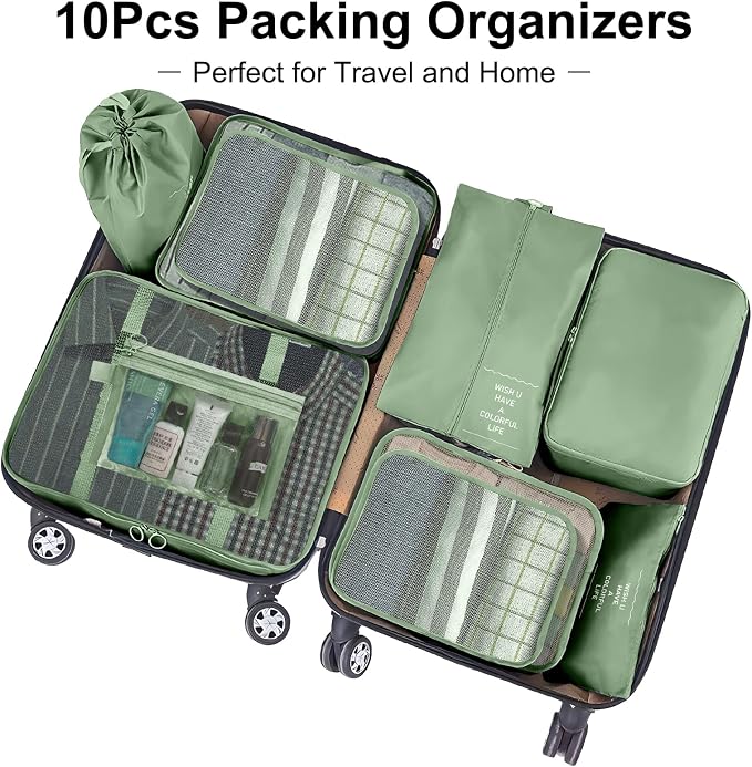 Packing Cubes for Travel- 8 Set Luggage Organizer Bags for Family, Mesh Breathable Travel Packing Cubes for Suitcases Durable Travel Essentials Bags Set (Matcha Green, 10 Set) - Image 2
