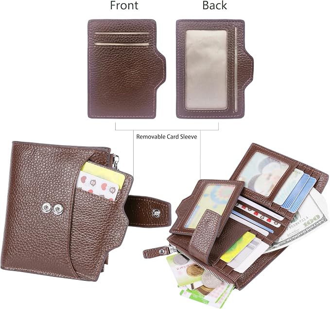 Women's RFID Blocking Leather Small Compact Bi-fold Zipper Pocket Wallet Card Case Purse with id Window - Image 3