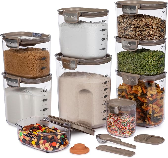 ProKeeper+ Airtight Food Storage Container Set – Clear Plastic Flour and Sugar Canister Set with Magnetic Accessories for Kitchen Organization (Taupe, 13-Piece) - Image 2