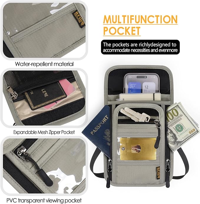 Travel Neck Wallet RFID Blocking – Hidden Passport Holder & Anti-Theft Money Pouch for Men & Women, Lightweight Concealed Undergarment Organizer with Adjustable Strap, Secure Document Holder - Image 5