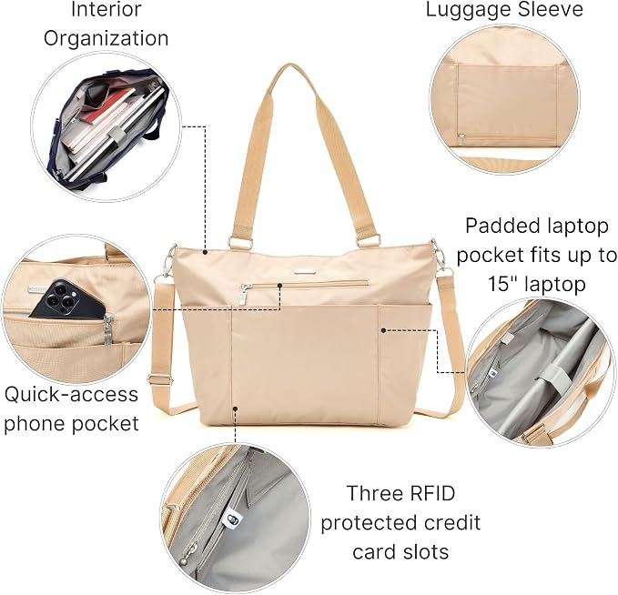 Baggallini Essential Laptop Tote - Work Tote Bag with Laptop Sleeve - Lightweight Travel Crossbody Shoulder Bag for Women - Image 3
