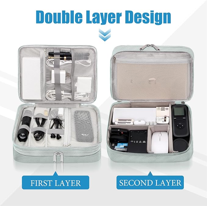 SELLYFELLY Electronics Travel Organizer, Double Layer Cable Organizer Bag Watreproof Electronics Accessories Storage Bag for Cord, Charger, Phone, Power Bank, Hard Drive - Image 3
