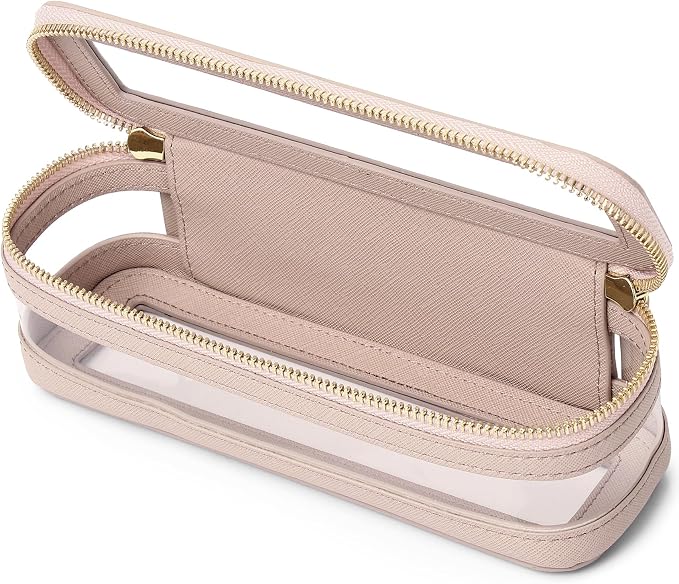 Pinkmik Makeup Brush Case Clear Travel Cosmetic Bag, Pink | Toiletry Bag, With Zipper, Small Purse Organizer, Car Essential Bag for Women by Pinkmik