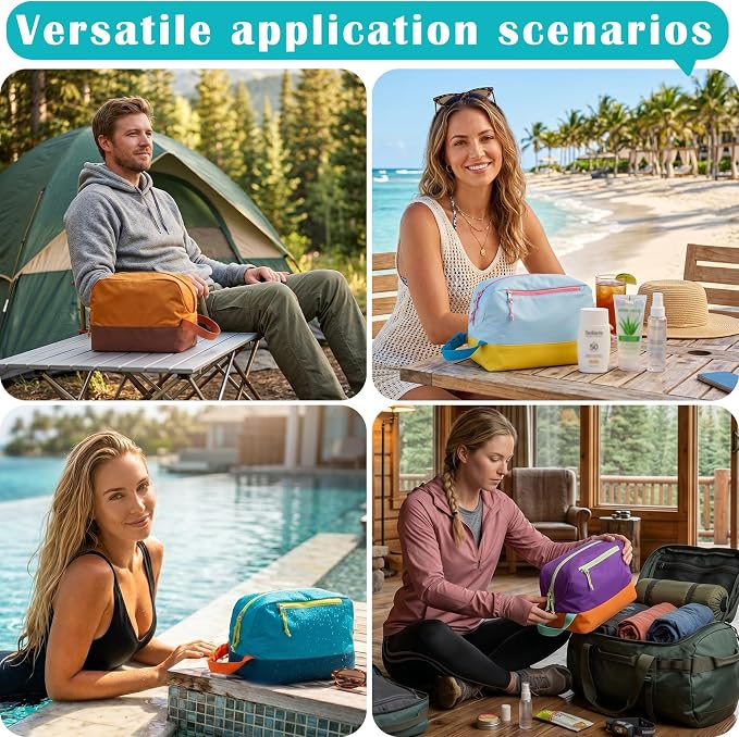 Waterproof Makeup Bag For Women Girls Men,Two-Tone Colorblock Travel Toiletry Bag With Wet Pocket & Removable Transparent Bag, 8L Large Capacity Lightweight Vacation Essentials (Light Blue+Dark Blue) - Image 7