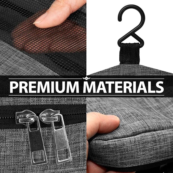 Fosmon Hanging Travel Toiletry Bag, Compact Travel Organizer | Water-resistant nylon, multiple pockets for toiletries/makeup, lightweight, ideal for men/women, shower and travel use. - Image 3