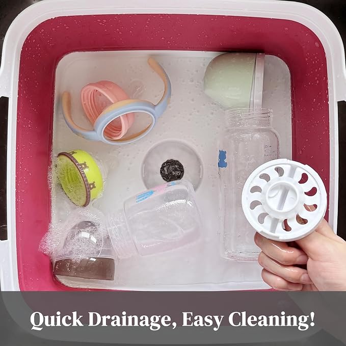 Collapsible Wash Basin for Baby Bottles - 2.4 Gallons Portable Dish Basin for RV Camping Sink, Space-Saving Dish Tub For Bottle Washing (Viva Magenta) - Image 6