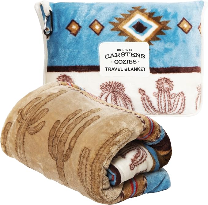 Carstens, Inc. Travel Blanket, Premium Compact 2-in-1 Airplane Blanket/Pillow, Cactus Stripe by Carstens