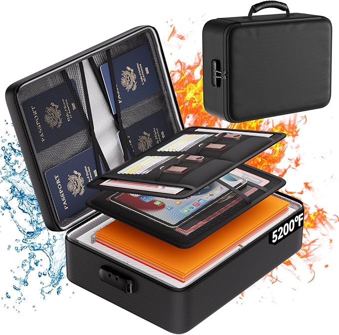 DocSafe 5200°F Fireproof Document Organizer Box with Lock, Heat Insulated | Upgraded Fire＆Water-Resistant Box 8 Layers File Organizer,Portable Home Travel Safe Storage for Important Documents and More by DocSafe