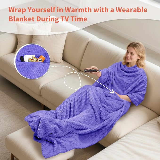Tirrinia Travel Blanket Compact with Bag, Soft Lightweight Wearable Blanket with Foot Pockets, Airplane Travel Essential Gift - Image 3