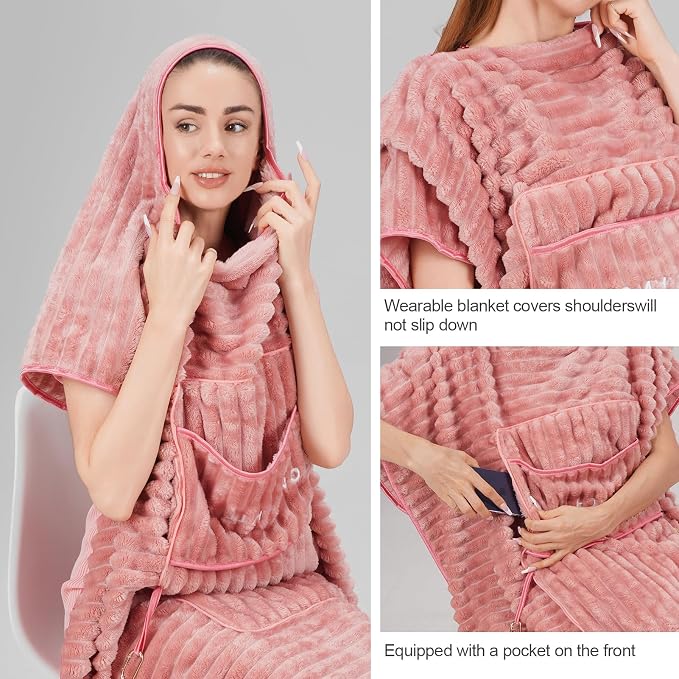 Travel Pillow and Blanket Set Travel Blanket Airplane Compact with Bag Travel Blanket Airplane Travel Essentials Car Blankets for Adults (Light Pink) - Image 4