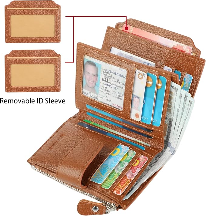 Small Compact Women Wallet RFID Blocking Genuine Leather Bifold Purse with ID Windows - Image 2