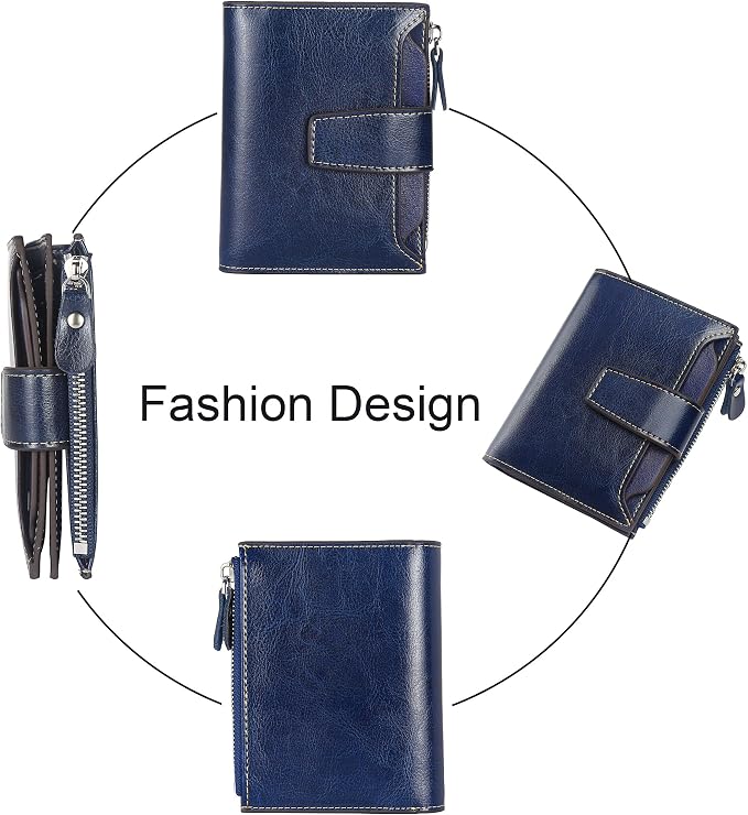 Small Compact Women Wallet RFID Blocking Genuine Leather Bifold Purse with ID Windows - Image 3