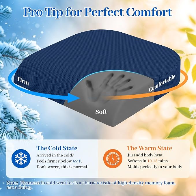TranquilRelax XL Memory Foam Seat Cushion for Office Chair, 3.35-Inch, Blue | Medium-firm Support for Long Sitting, Washable Mesh Cover, Non-slip Base, Perfect for Car Seats & Short Drivers - Image 9