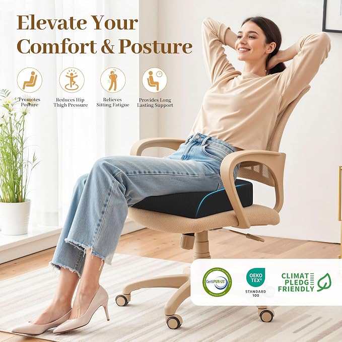 TranquilRelax Memory Foam Seat Cushion for Office Chair, 3-Inch, Black | Medium-firm Support for Long Sitting, Washable Mesh Cover, Non-slip Base, Perfect for Car Seats & Short Drivers - Image 8