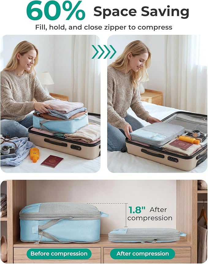 BAGSMART Compression Packing Cubes for Travel Essentials | 14 Set /6 Set /4 Set/2 Set, Lightweight, Durable - Image 4
